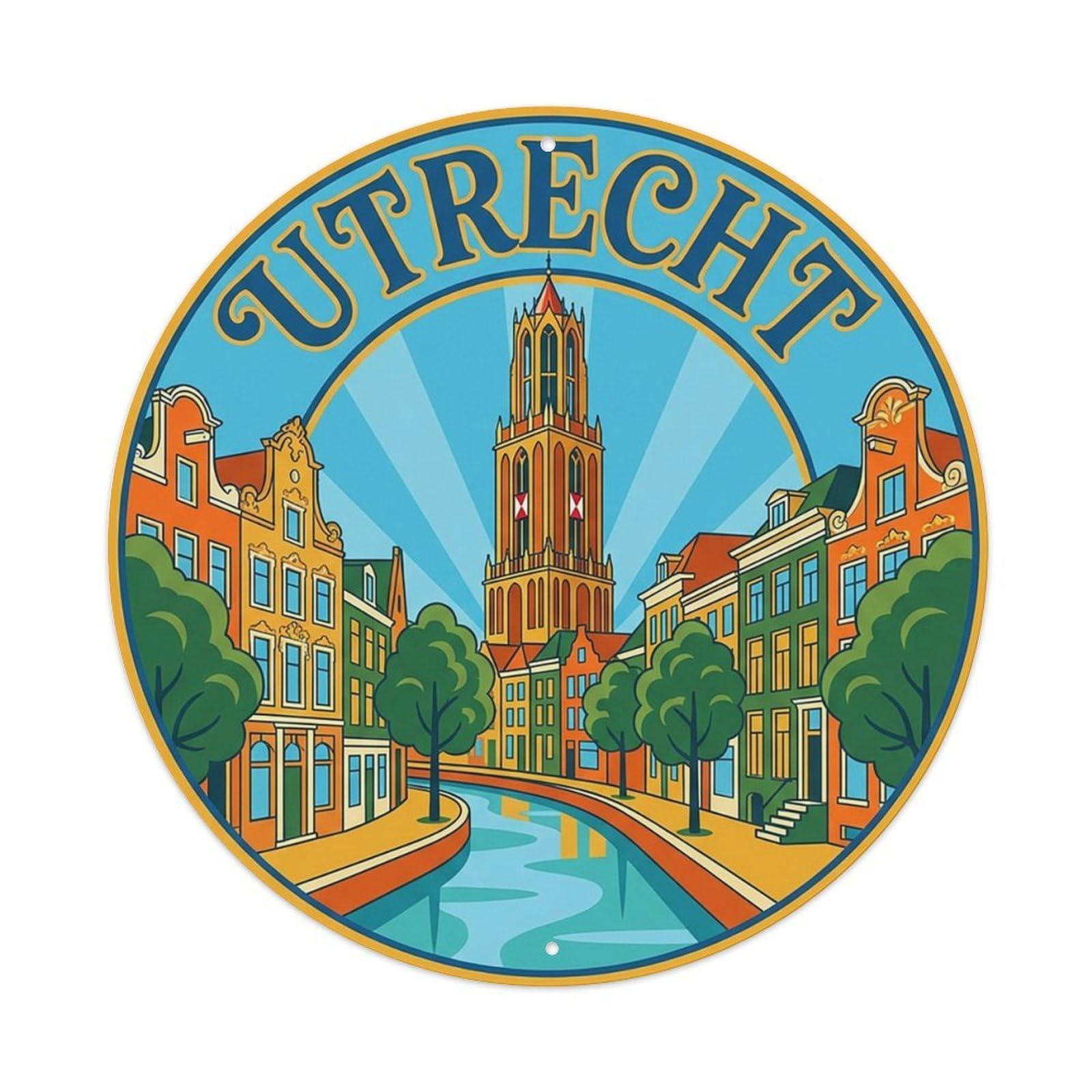Netherlands Vintage Travel Utrecht Vintage Metal Tin Sign Plaque Wall Decor for Cafe, Club Bar, Office, Garden Metal Poster 8x8Inch