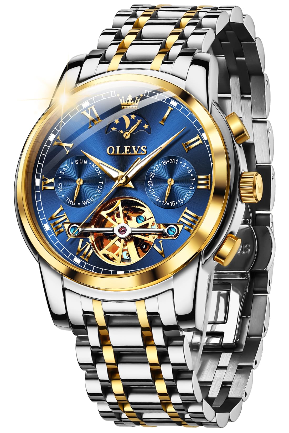 OLEVSMens Automatic Watches Skeleton Mechanical Self Winding Luxury Fashion Dress Wrist Watch Luminous Waterproof