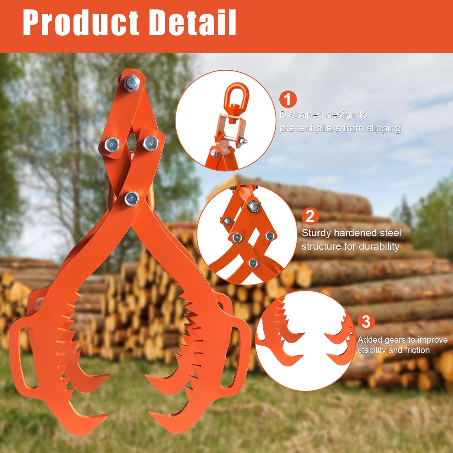 Eagle Claws 28" 4 Claw Log Lifting Tongs - Heavy Duty Log Grapple, 2260 lbs Capacity, Orange