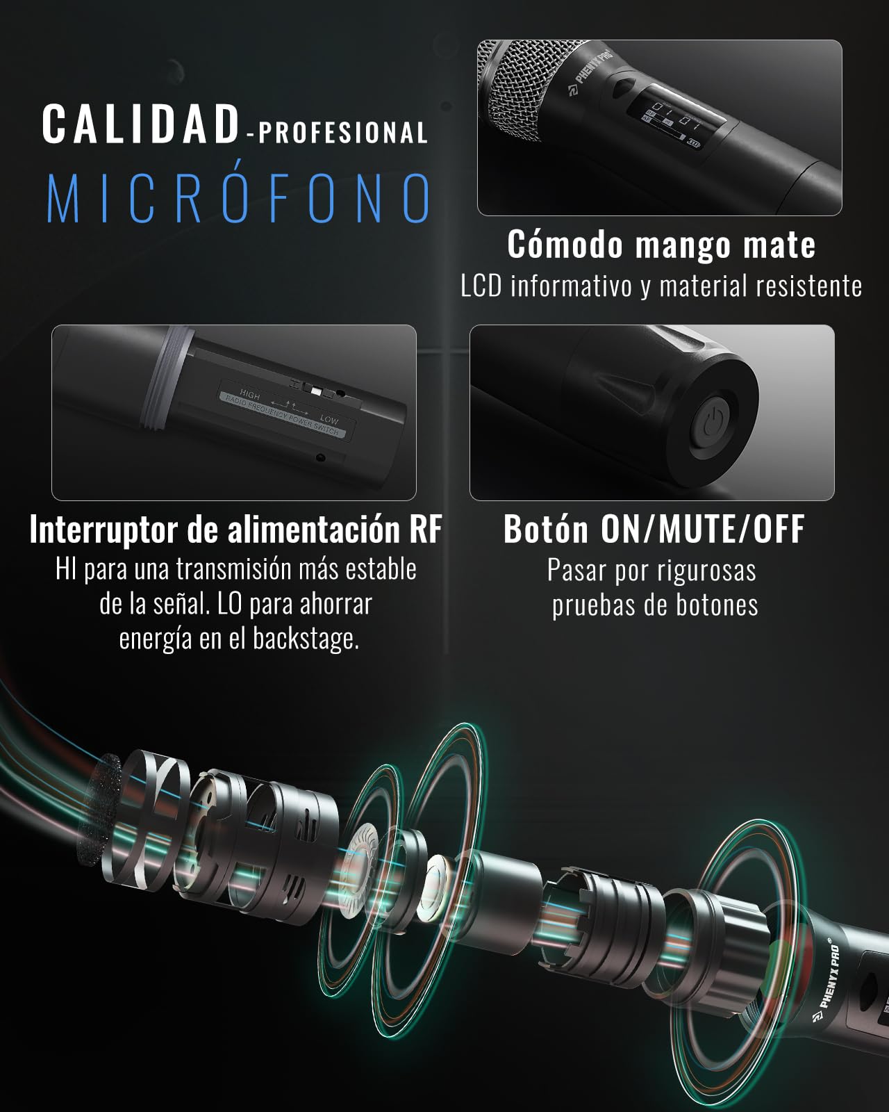 Phenyx Pro Sistema de Micrófono Inalámbrico UHF Dual PTU-2U-2H