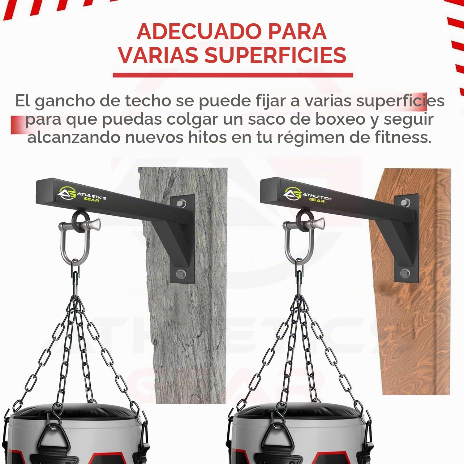 Athletics Gear Soporte para Saco de Boxeo de Pared 30 cm Hierro Calibre 16 Grillete en D Giratorio