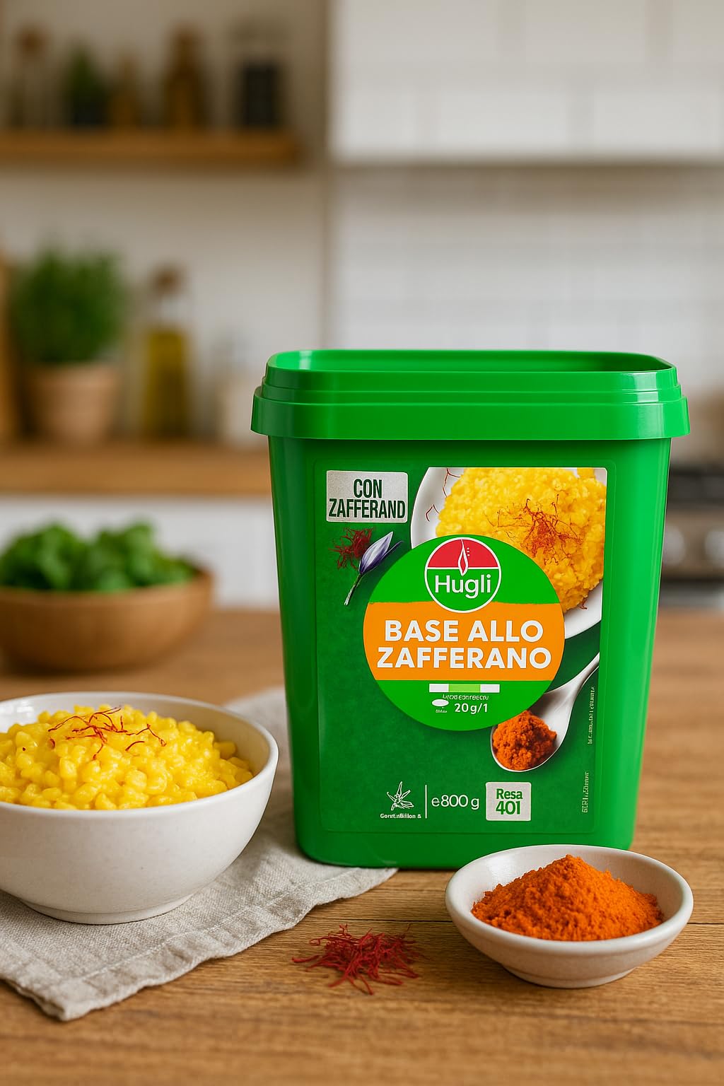 Base allo Zafferano 800g – Preparato Professionale Senza Glutine per Risotti, Paste e Piatti Gourmet – Alta Resa fino a 40 Litri, Facile Dosaggio e Gusto Intenso