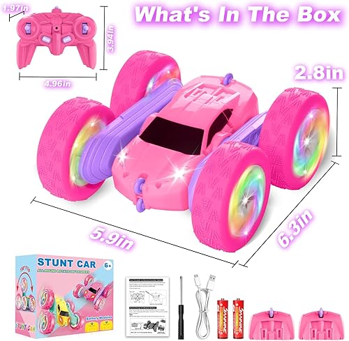 Miniatura 8 de Auto a control remoto, autos RC para niñas, rastreador RC de doble cara de 2.4 GHz con batería modular USB-C mejorada, juguetes de automóvil