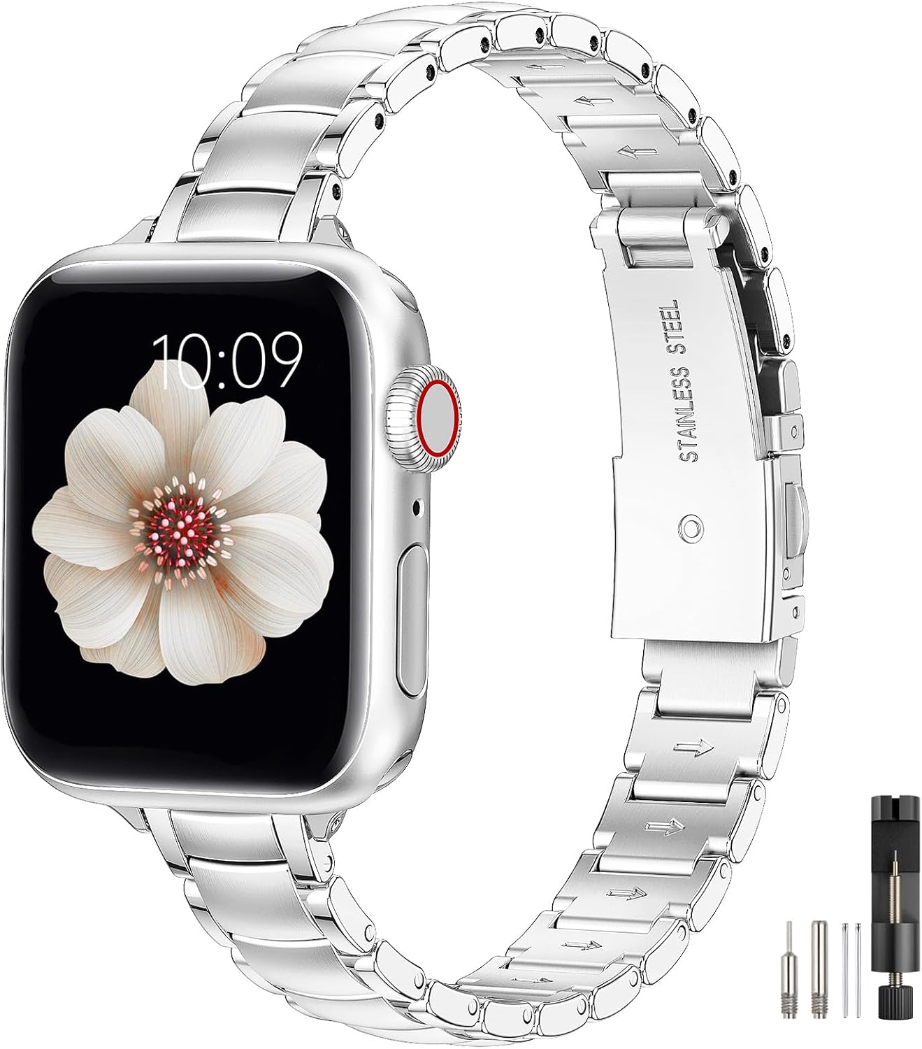 MioHHR Thin Metal Bands Compatible with Apple Watch Band 49mm 46mm 45mm 44mm 42mm(Series 3/2/1),Slim Stainless Steel Strap for Women iWatch Bands Ultra 2 1 Series 10 9 8 7 6 5 4 SE,Silver