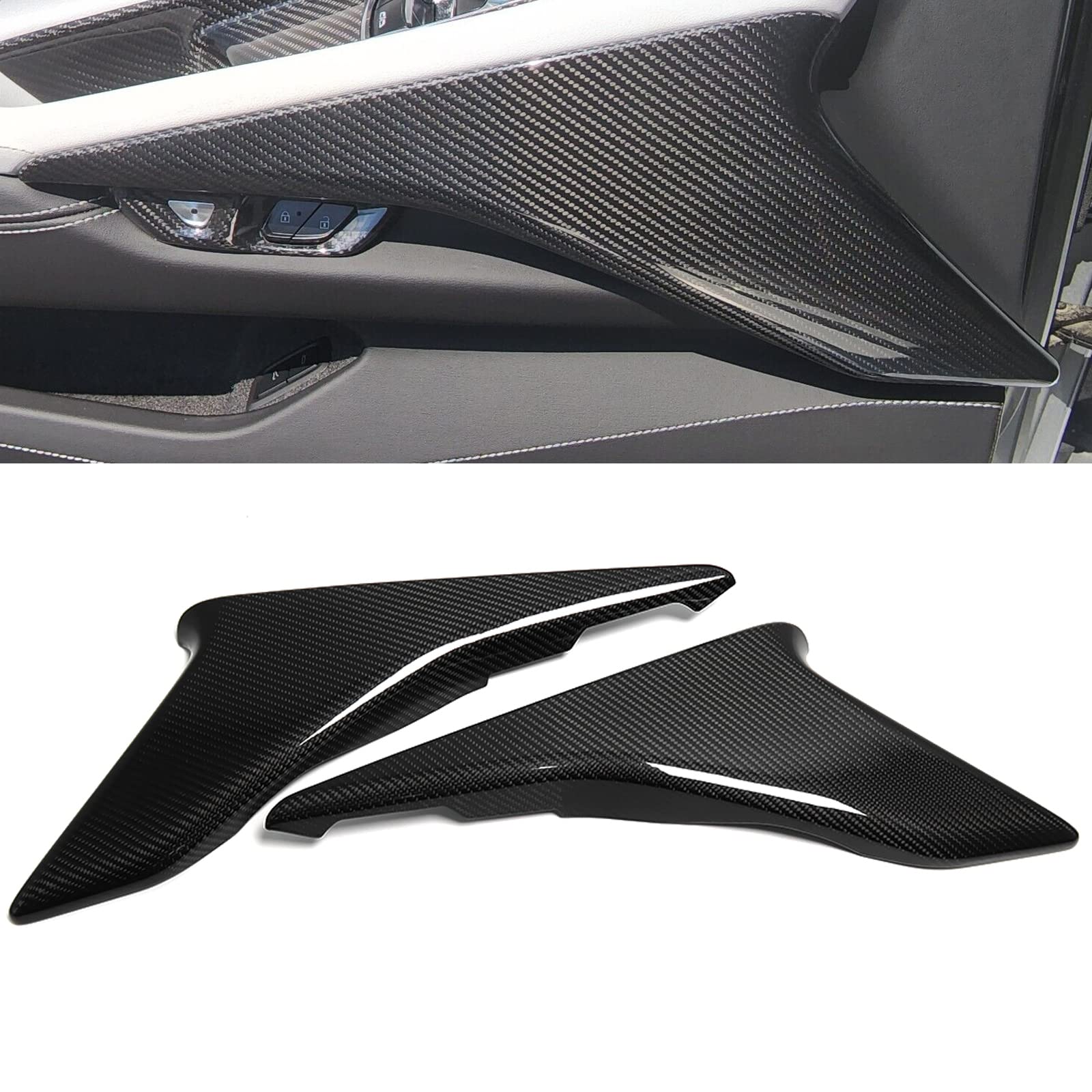 2pcs Side Door Panel Cover for Corvette C8 Stingray Z06 E-Ray HTC 2020 2021 2022 2023 2024, Genuine Carbon Fiber Door Armrest Overlay Trim
