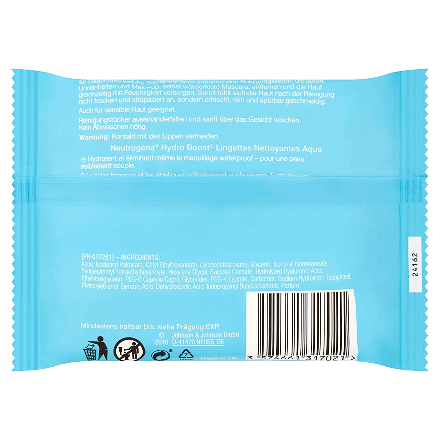Neutrogena Hydro Boost Aqua Cleansing Wipes/With Neutrogena Cleansing Technology, Hyaluronic Acid and Moisturiser, (Pack of 6) - Image 2
