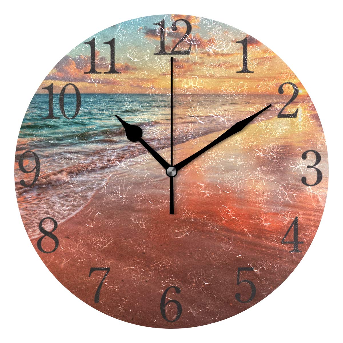 Horloge murale silencieuse 24 cm en acrylique à motif coucher de soleil