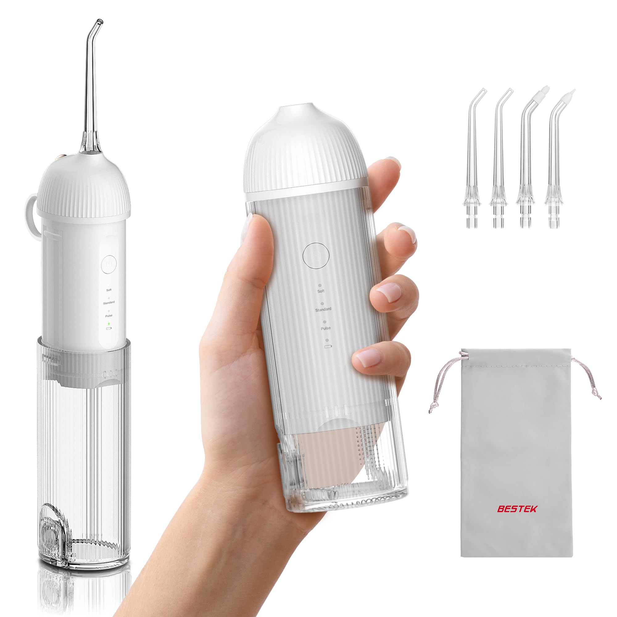 Hydropulseur dentaire : Irrigateur buccal portable sans fil avec 4 embouts de jet, hydropulseur étanche IPX7 rechargeable pour les dents, les gencives, les appareils dentaires et les voyages