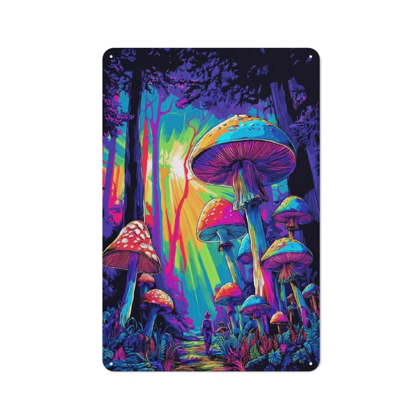 Junmoney Colorful Mushroom Forest Journey For Garden Room Or Summerhouse, Rustic Tin Sign 30X20cm, Wall Decor For Garden Rooms And Summerhouses