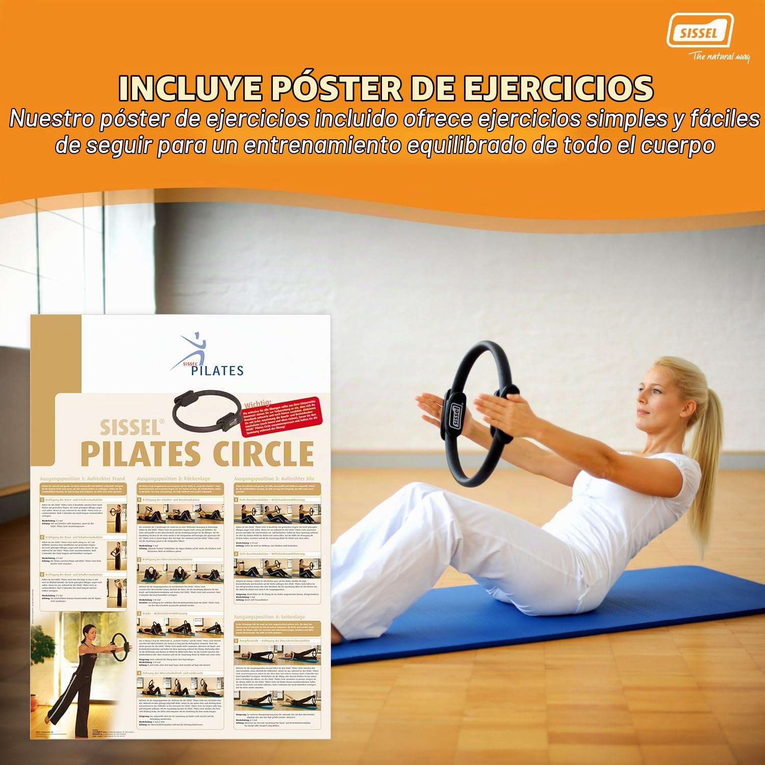 Sissel Core-Trainer Pilates Circle - Aro para Practicar Pilates con póster de Ejercicios