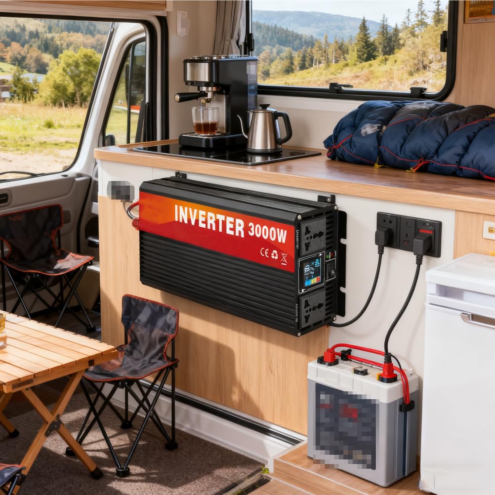 Falownik sinusoidalny o mocy ciągłej 1600 W, 12 V DC na 110 V AC, samochodowy, do kamperów, ciężarówek, paneli słonecznych z wyświetlaczem LCD