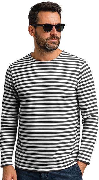 Sailor Top Russian Telnyashka T Shirt Military 100% Cotton Striped Long Sleeve Tee for Casual Fancy Dress Outfit