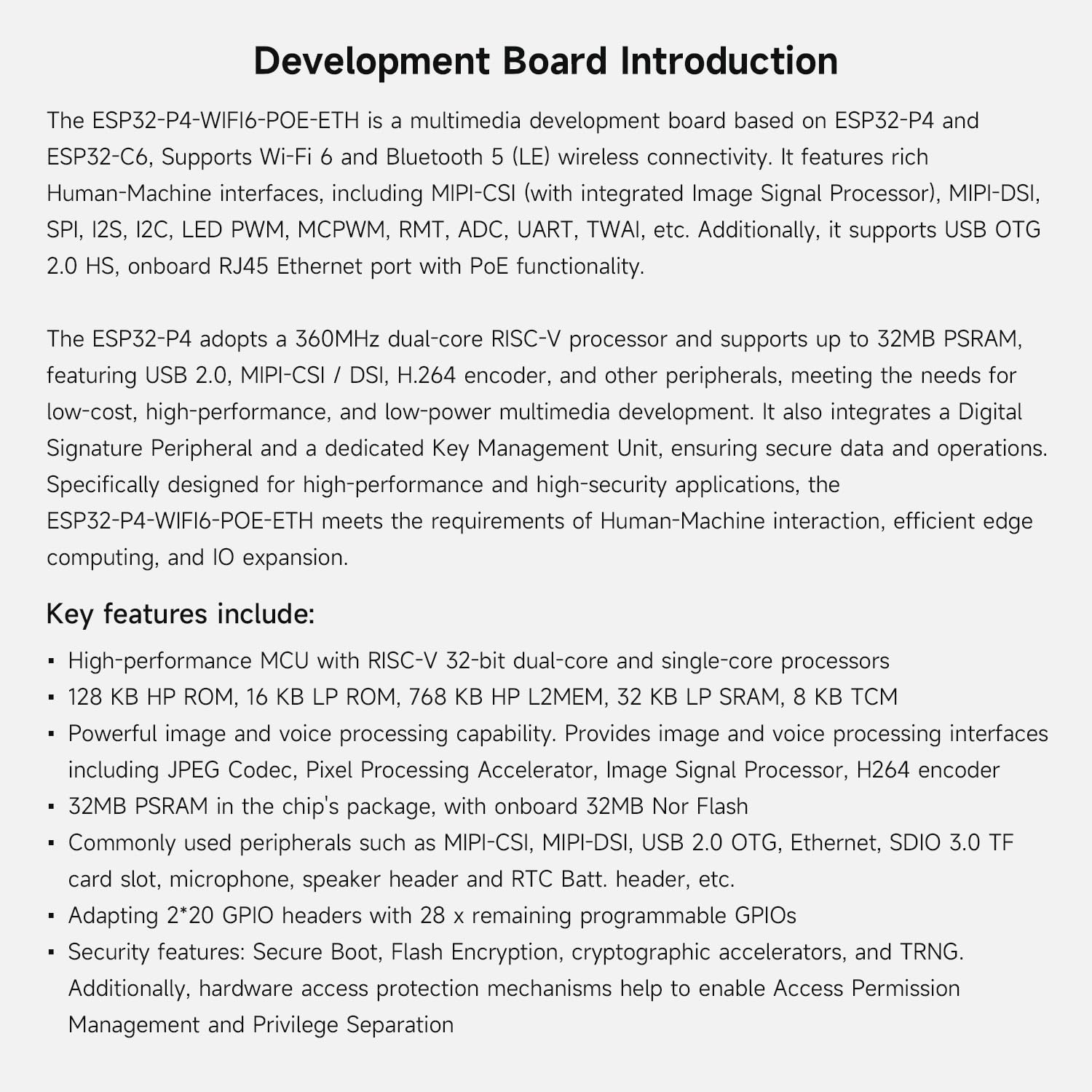 Waveshare ESP32-P4-WIFI6-POE-ETH High-Performance Development Board, Based on ESP32-P4 and ESP32-C6, Supports Wi-FI 6 and BT 5 (Le), with Integrated PoE Module for PoE Power Supply
