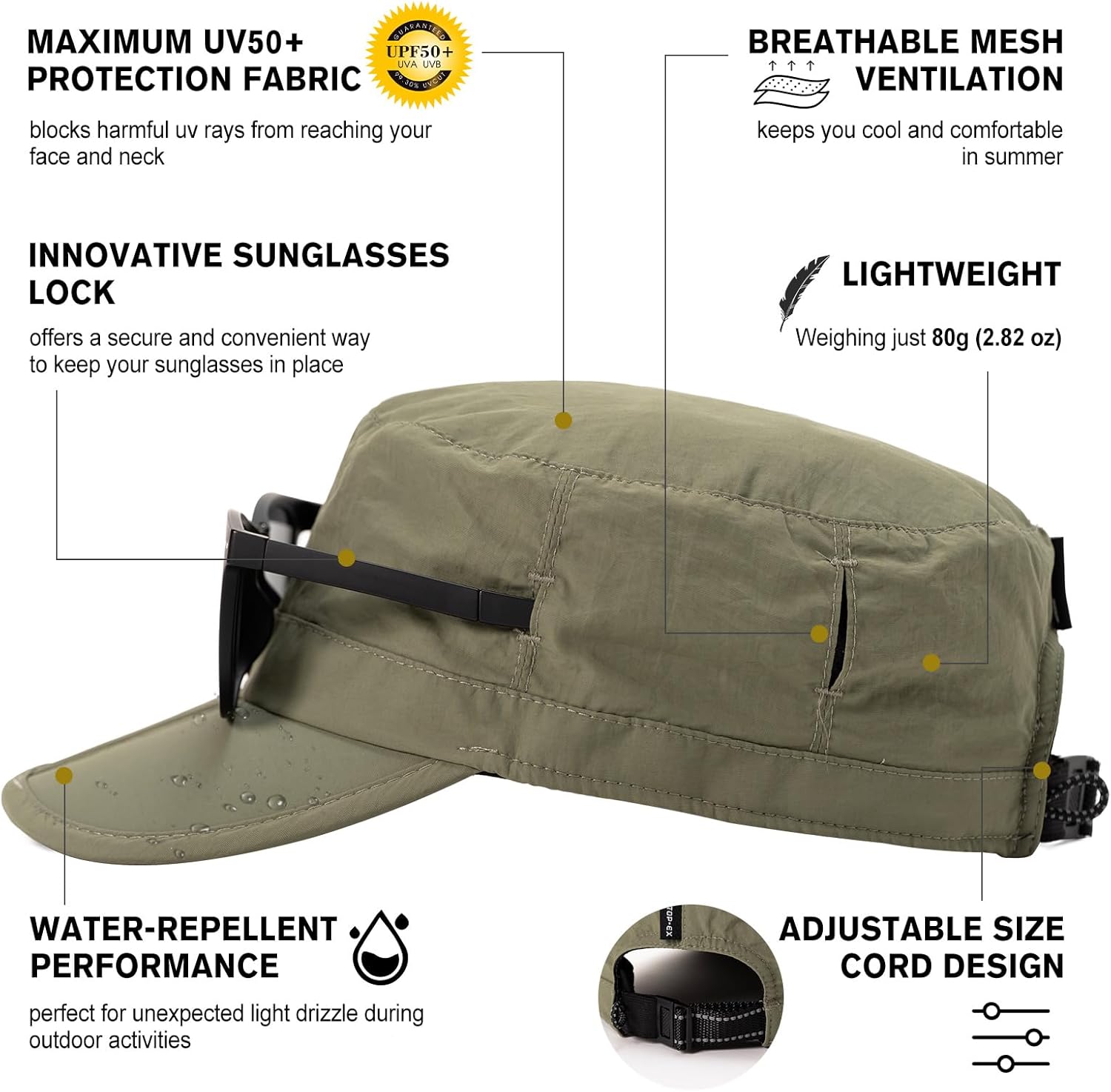 TOP-EX Men's Waterproof Army Hat - Foldable Brim Cadet Military Cap for Golf, Running, Outdoor, Dad Baseball Cap - Image 3