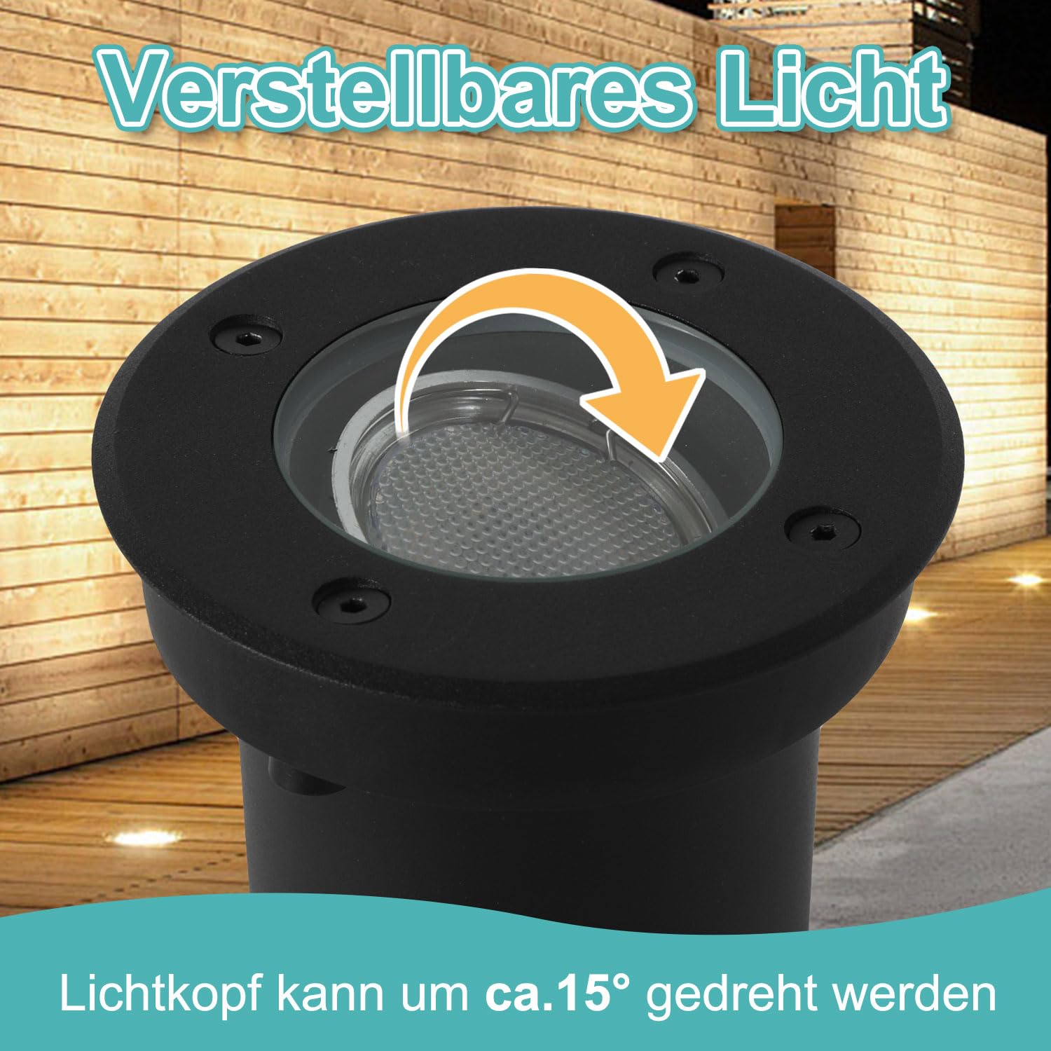 Herrselsam Bodeneinbauleuchte für GU10, 8er set Bodeneinbaustrahler Aussen Led Runde, IP67-Wasserdicht Bodenstrahler, Drehbarer Bodenleuchten mit Lichtquelle, Neutralweiß 4000K (Schwarz)