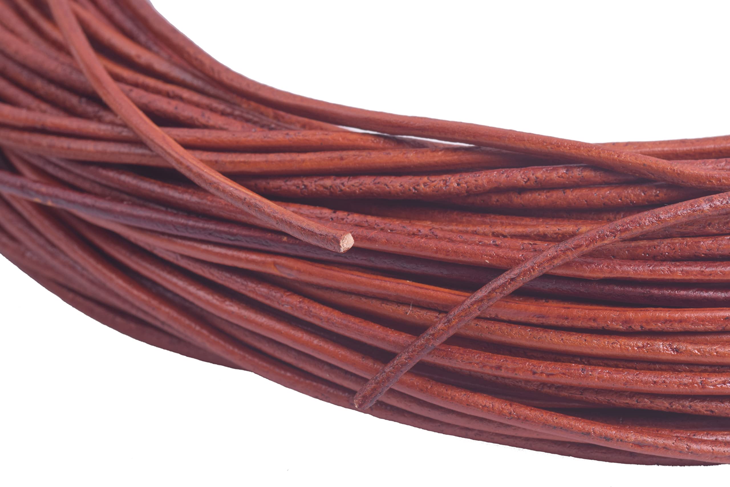 Konmay Distressed Brown 1 Roll 22.75 Meters 1.0Mm Round Real Leather Cord For Jewellery Making And Crafting