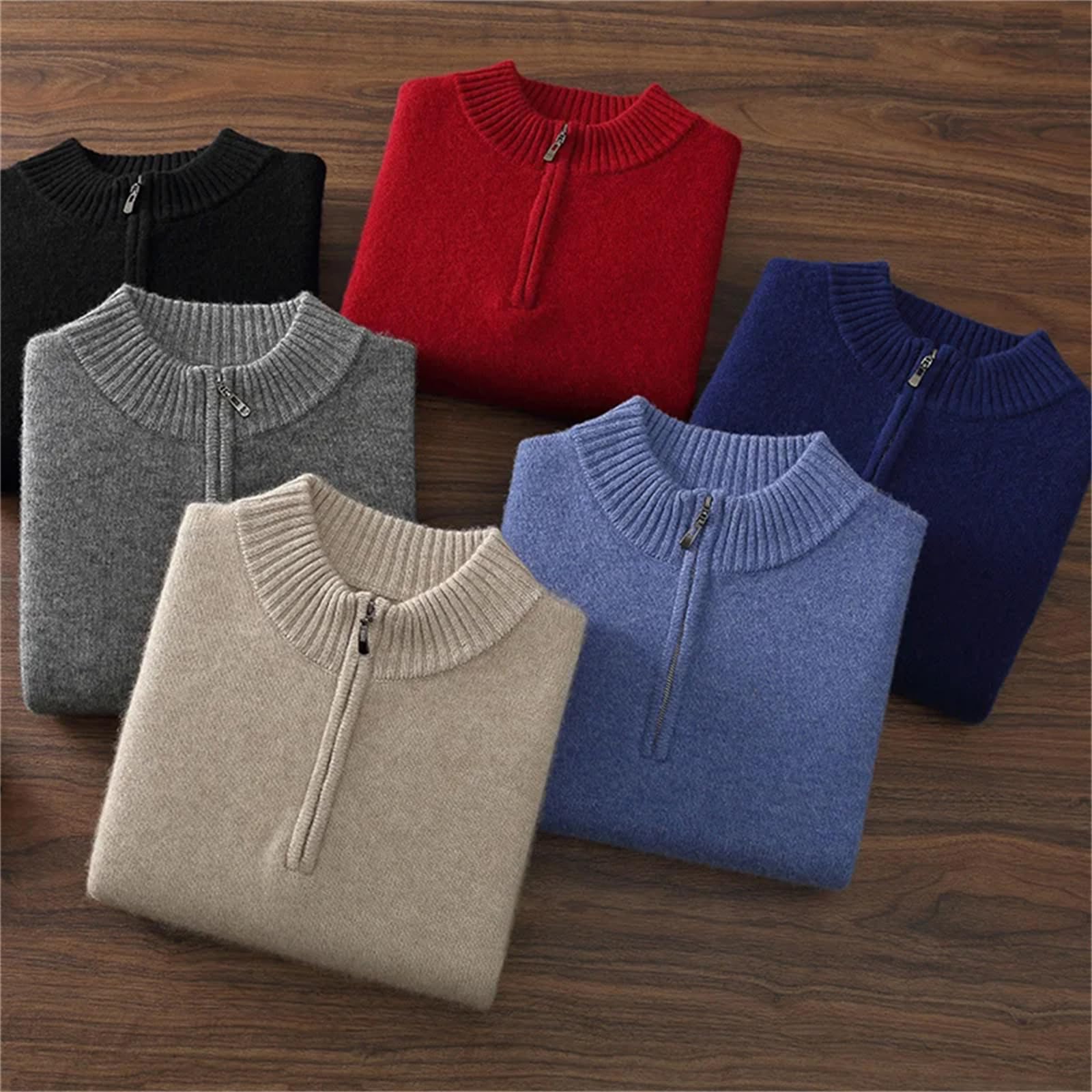 Herren Kaschmir-Pullover mit halbem Reißverschluss, Stehkragen, Winter, Kaschmir, Strickwaren, lässiger Pullover