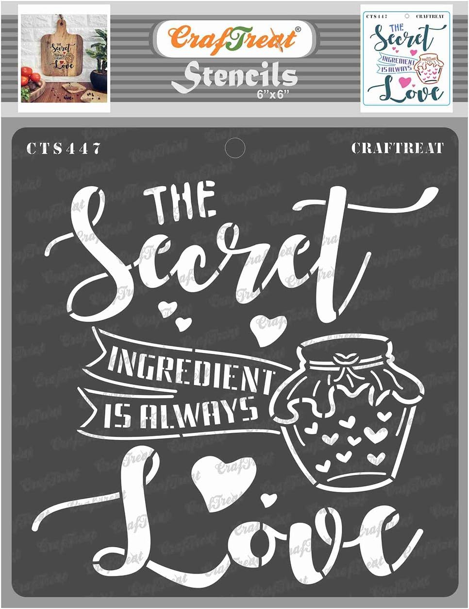 CrafTreat Reusable Kitchen Stencils - 6x6 Inch - Quote & Saying Stencils for Walls Wood, Fabric, White, Default Title