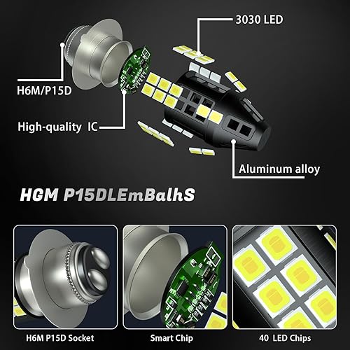Miniatura 3 de QUAYUB Bombilla LED H6M para faros delanteros, bombilla LED H6M P15D para faros delanteros de motocicleta, haz alto y bajo, 360 grados, 1800