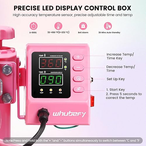 Miniatura 4 de Whubefy Prensa térmica de 12 x 15 pulgadas, 5 en 1, combinada con prensa para tazas, máquina digital de prensa de camisas oscilante de 360,