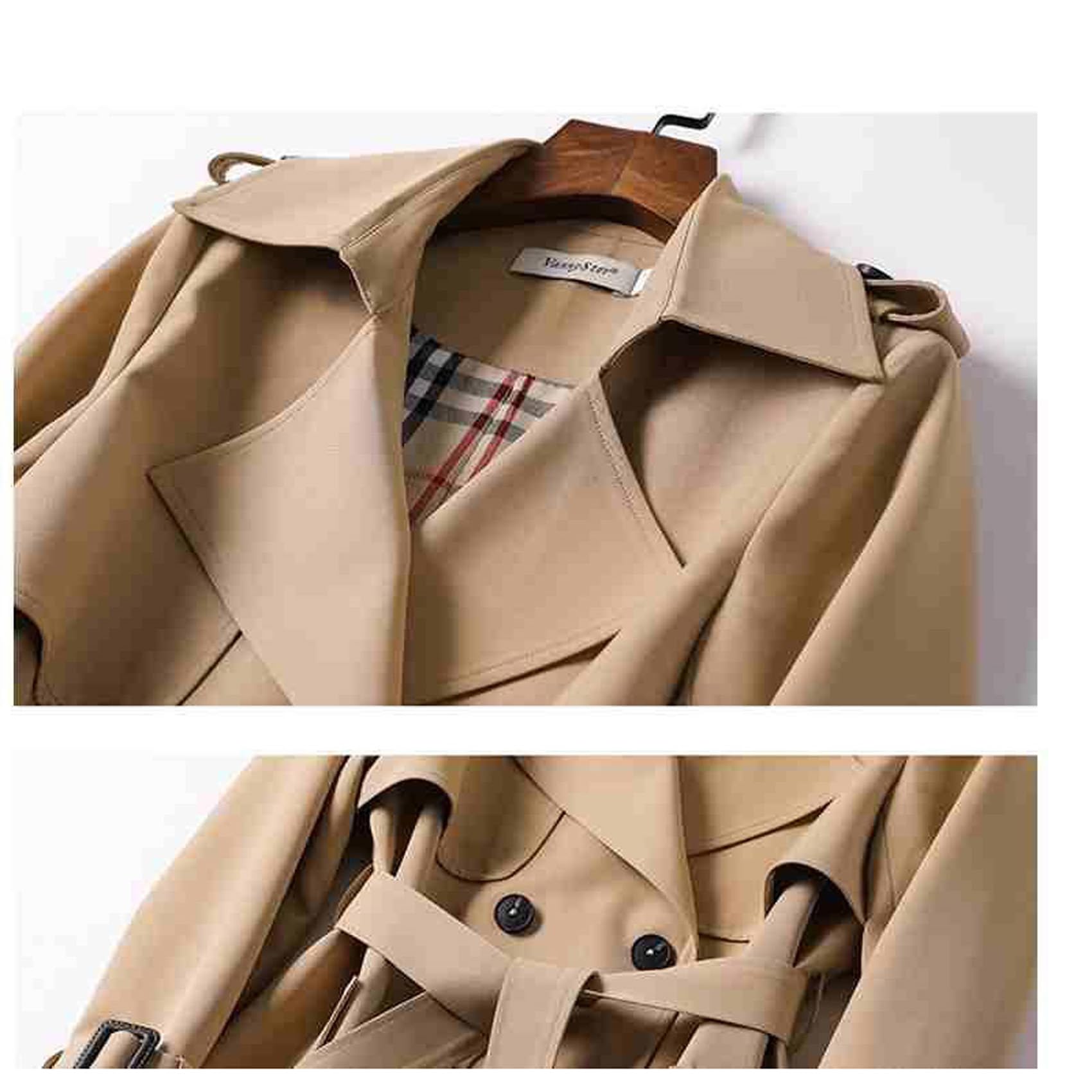 Abrigo de Cuello de Polo para Mujer de Color Sólido de Longitud Media Chaqueta Casual