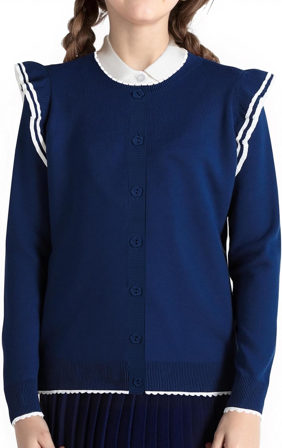 BOBOYOYO Girls Cute Cardigan 100% Cotton Girls Button Up Sweater Long Sleeve Kids Knit Cardigan Crewneck Casual Kawii Clothes