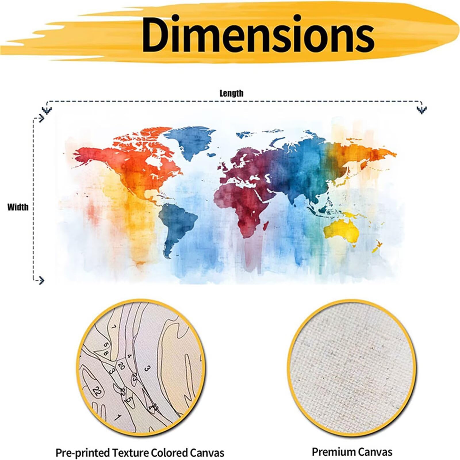 Malowanie według numerów dla dorosłych mapa świata Paint by Numbers Kit DIY Color Hobby Creative Adults, malowanie numerowane pędzlami i akrylem, dekoracja ścienna domu prezent 40 x 80 cm LE-1116
