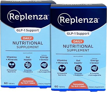 Replenza Daily GLP-1 Nutritional Support Supplement, Essential Vitamins and Minerals, Support for Gut Health, Stress and Cellular Energy 60 Tablets, 2 Pack