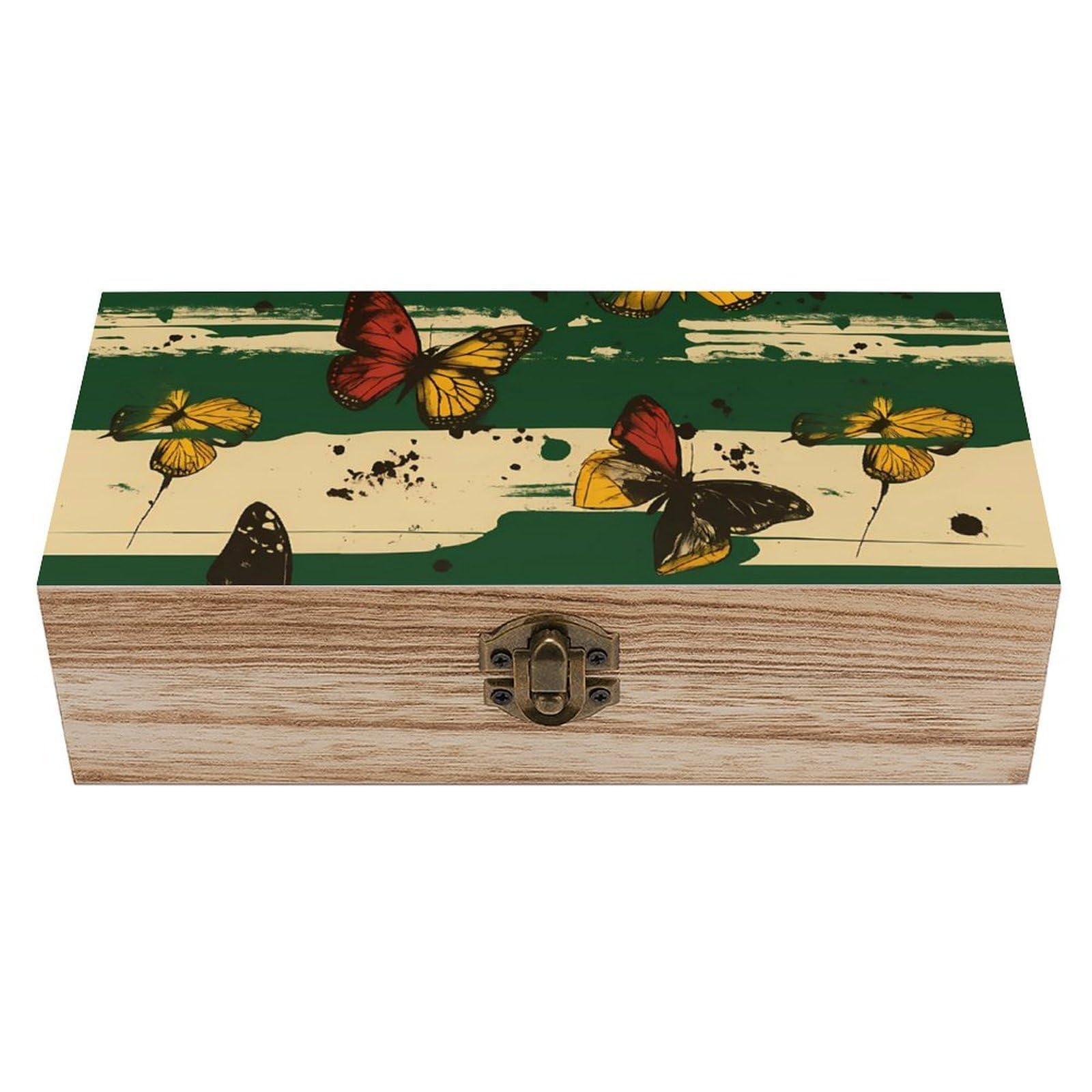 Oudrspo Vintage Jamaica Flag Style Butterflis Retro Wooden Storage Box Keepsake Jewelry Decorative Art Storages Box Gift Boxs