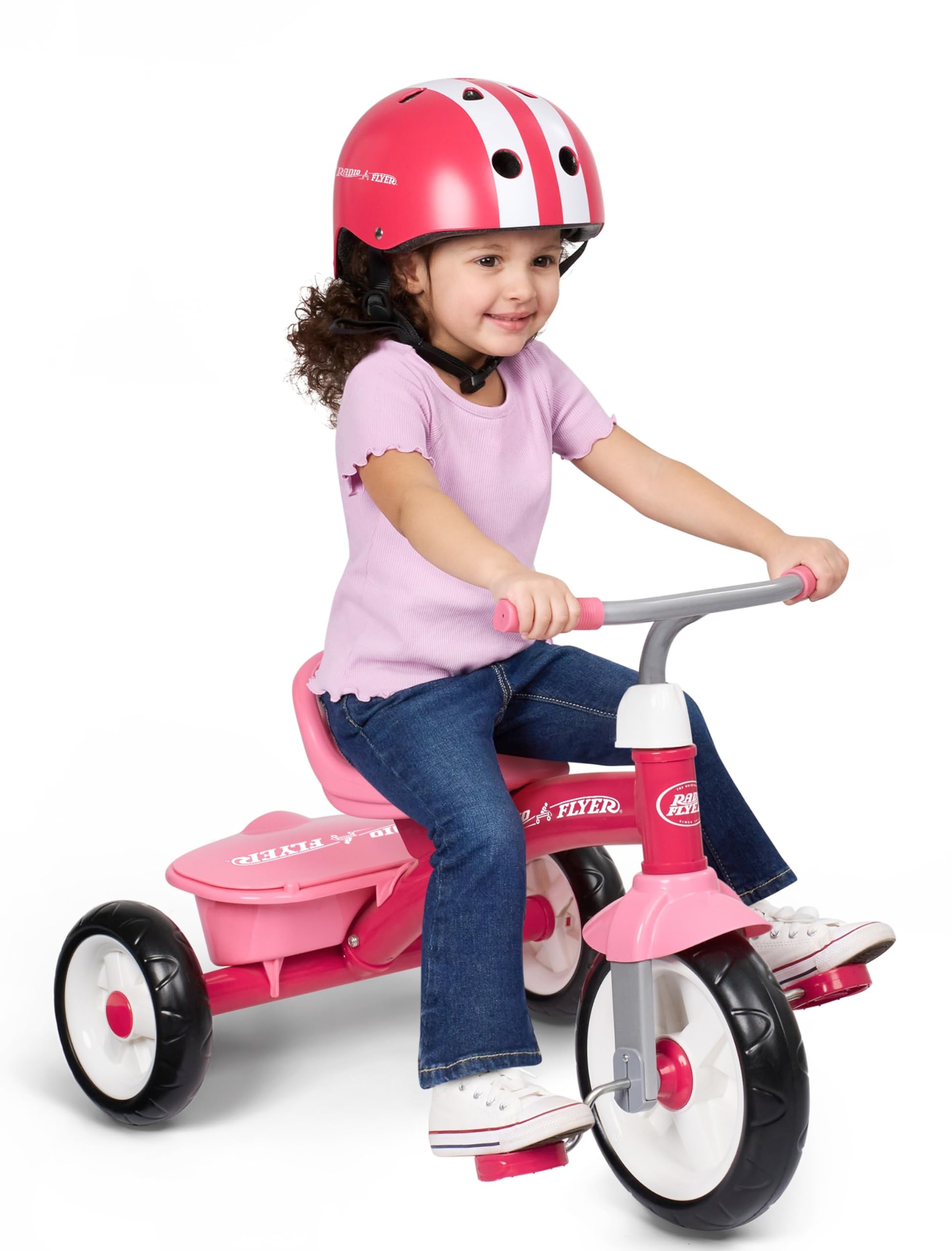 Pink Rider Trike, Toddler Tricycle for Ages 2-5, Outdoor Push Trike with Adjustable Seat & Storage Bin