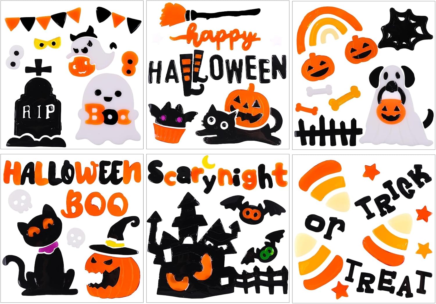 JOICEE 6 Sheets Halloween Gel Window Clings Stickers for Glass Decor