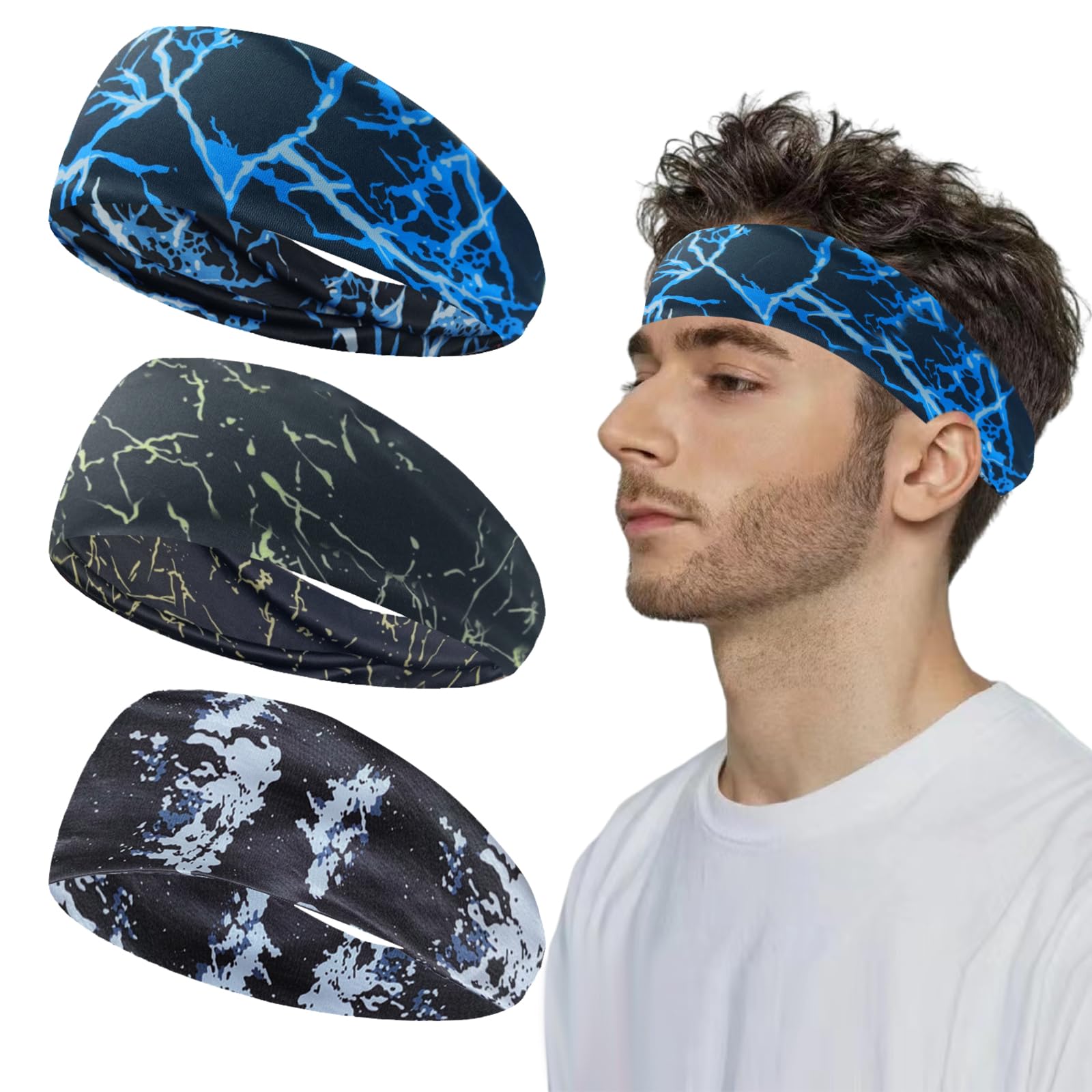 3-teilige Sport-Stirnbänder für Herren, Schweißband, feuchtigkeitsableitend