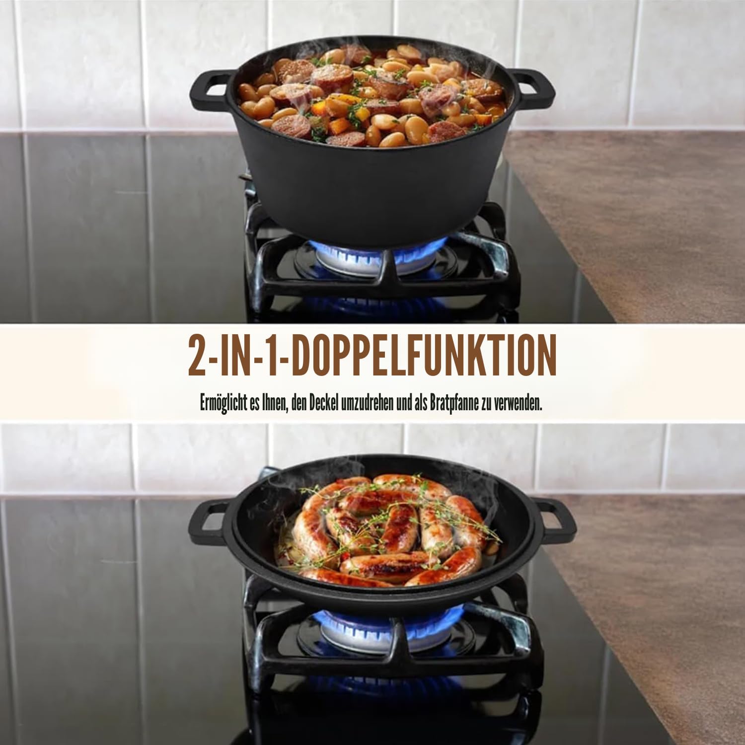 5QT Gusseisen Dutch Oven (Sauerteig-Starter-Set mit Gärkörbchen, Brotritzmesser & Deckel – ideal zum Brot Backen) (Familien-Kochen, Braten, Schmoren & BBQ)