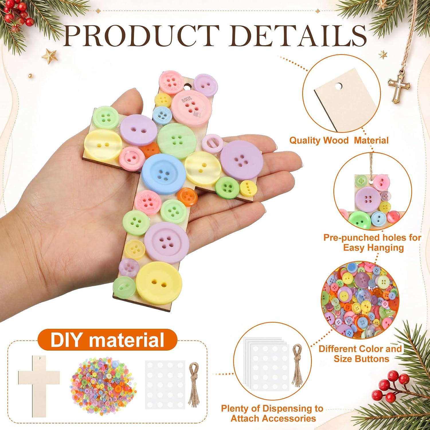 CraftyDream 12 Set Christian Cross Craft Kit Button DIY Religious Ornament image 3