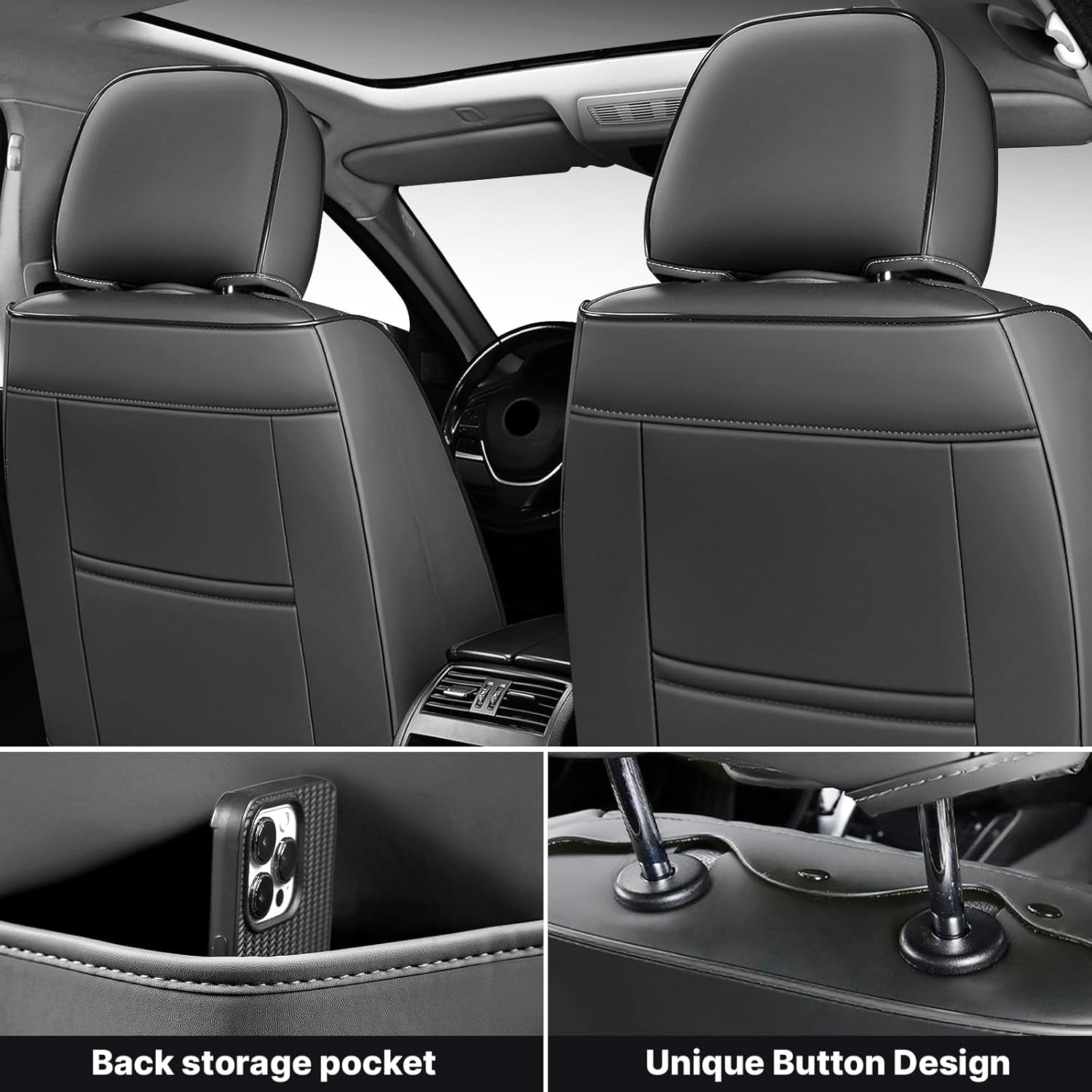 Car Seat Covers Fit for Subaru XV Crosstrek 2013-2015,Waterproof Wear-Resistant Premium Leather Seat Covers Breathable Seat Protector Coverage Automotive Seats Cushions (Full Set,Black-Gary)