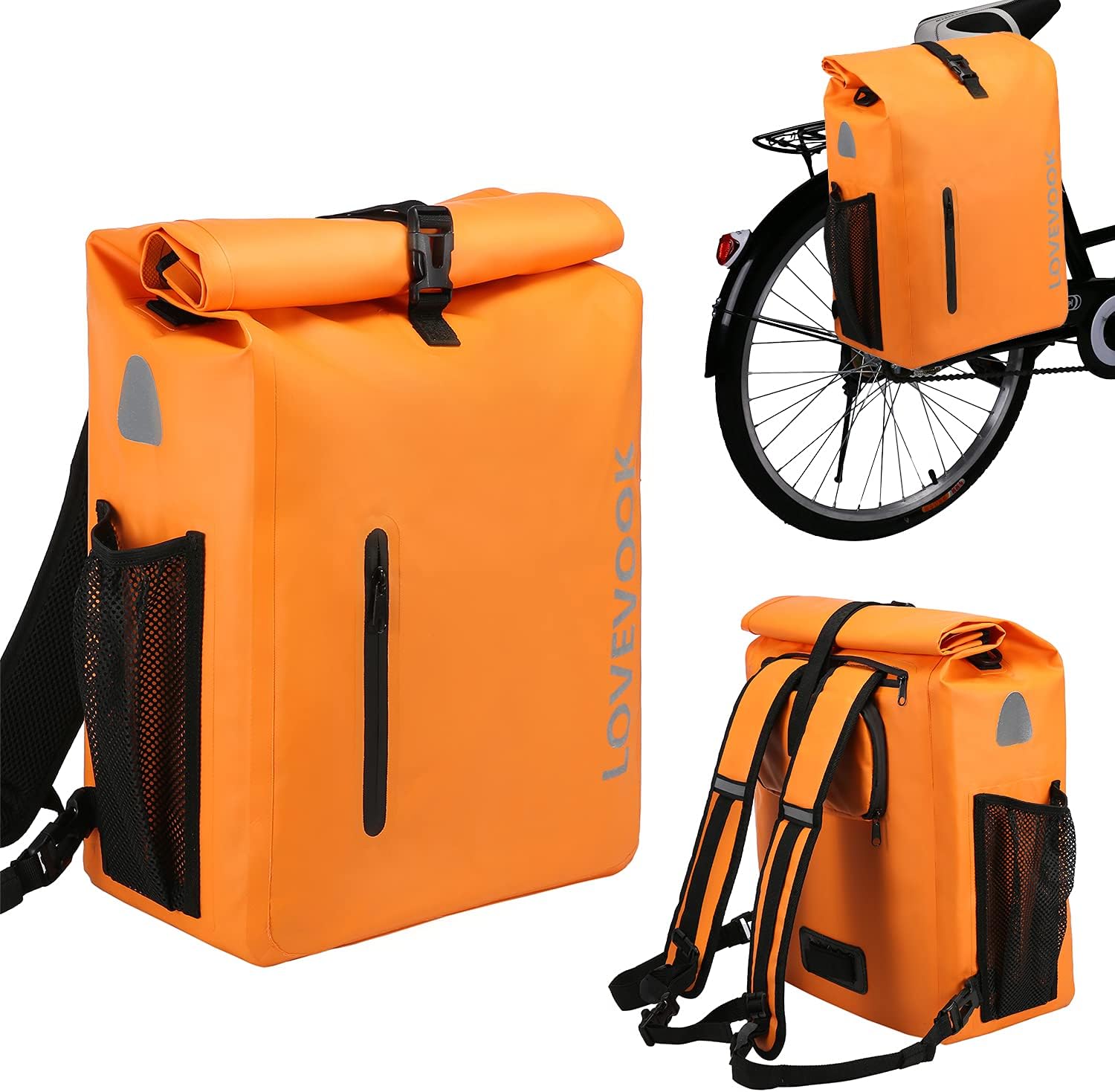LOVEVOOK 3in1 Bicycle Bag for Pannier Rack, 100 Waterproof, 26L, 20L