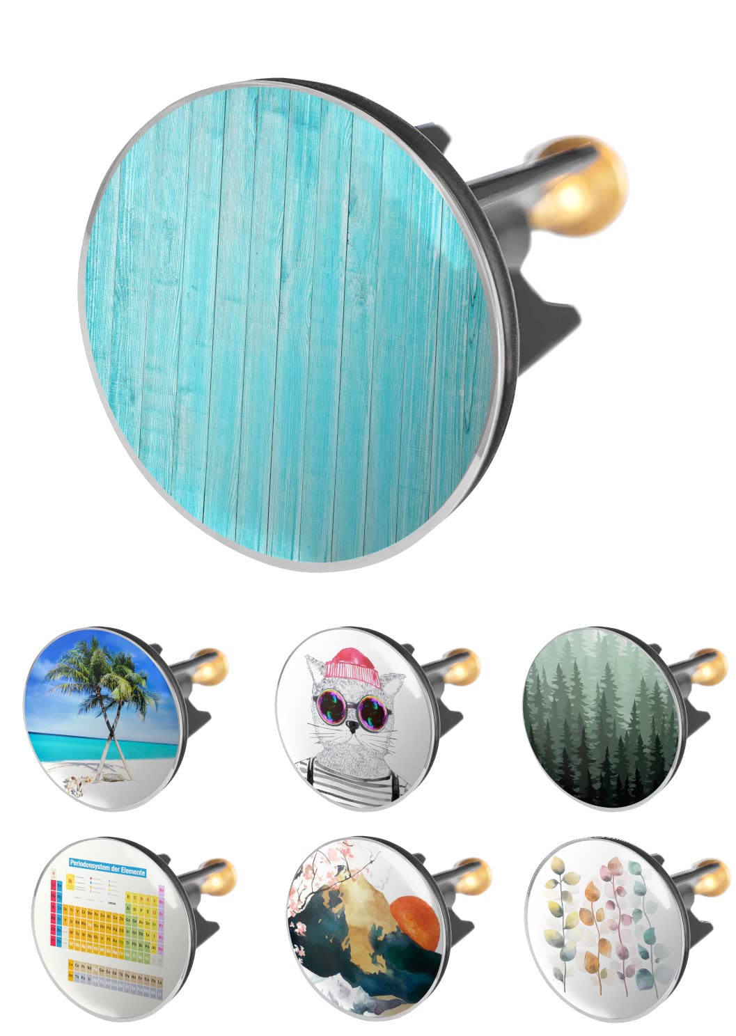 Arteneur 40 mm Stainless Steel Eccentric Plug with Turquoise Wood - Universal Drain Plug for Sink, Extra Heavy Brass Screw, Adjustable