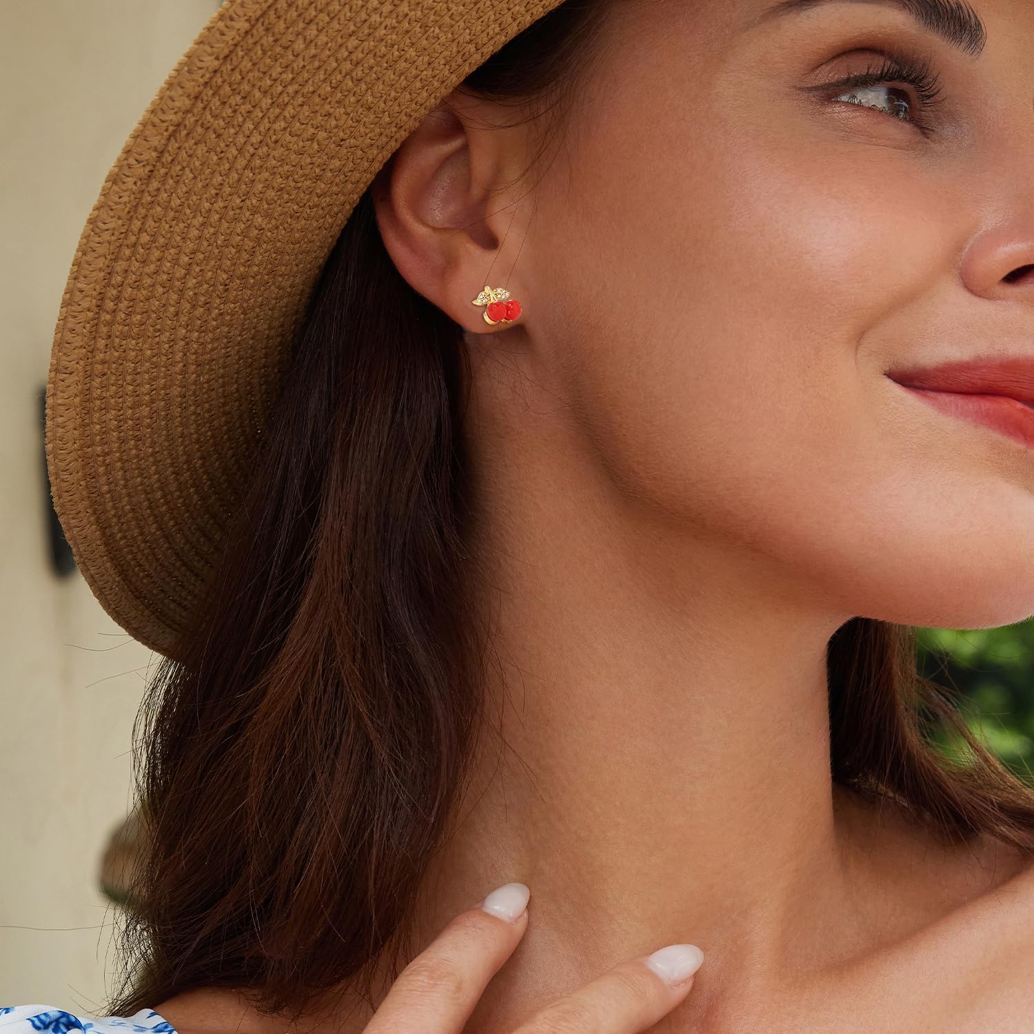 Crystal Red Cherry Cartilage Stud Earrings for Women Cubic Zirconia 3D Ball Fruit Screw Flat Back Tiny Studs Earring Cute Tragus Helix Piercing Jewelry for Her 20G - Image 2