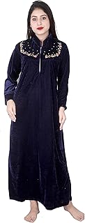 glossia Fashion Solid Embroidered Shaneel Velvet Warm Fabric Women Maxi Woolen Nighty/Night Gown(WNTY-D4-$)-picture-32
