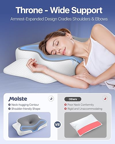 Miniatura 5 de Almohada cervical para aliviar el dolor de cuello, almohada ergonómica de espuma viscoelástica con funda de enfriamiento, almohada de apoyo