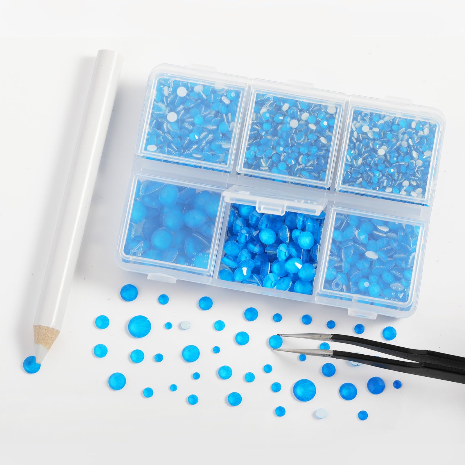BEADSLAND Hotfix Rhinestones,4000 PCS Blue Rhinestones for Clothes Crafts Mixed 6 Sizes with Wax Pencil and Tweezers Kit,SS6-SS30,Neon Blue - Image 3