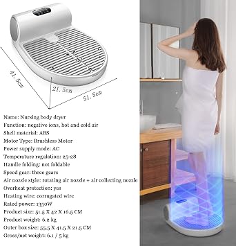 Body Dryer After Shower - Negative Ions Body Heater Blow Dryer - 1350W Air Shower Drying Machine Hand Dryer for Home and Bathroom - Ideal for People with Mobility Problems