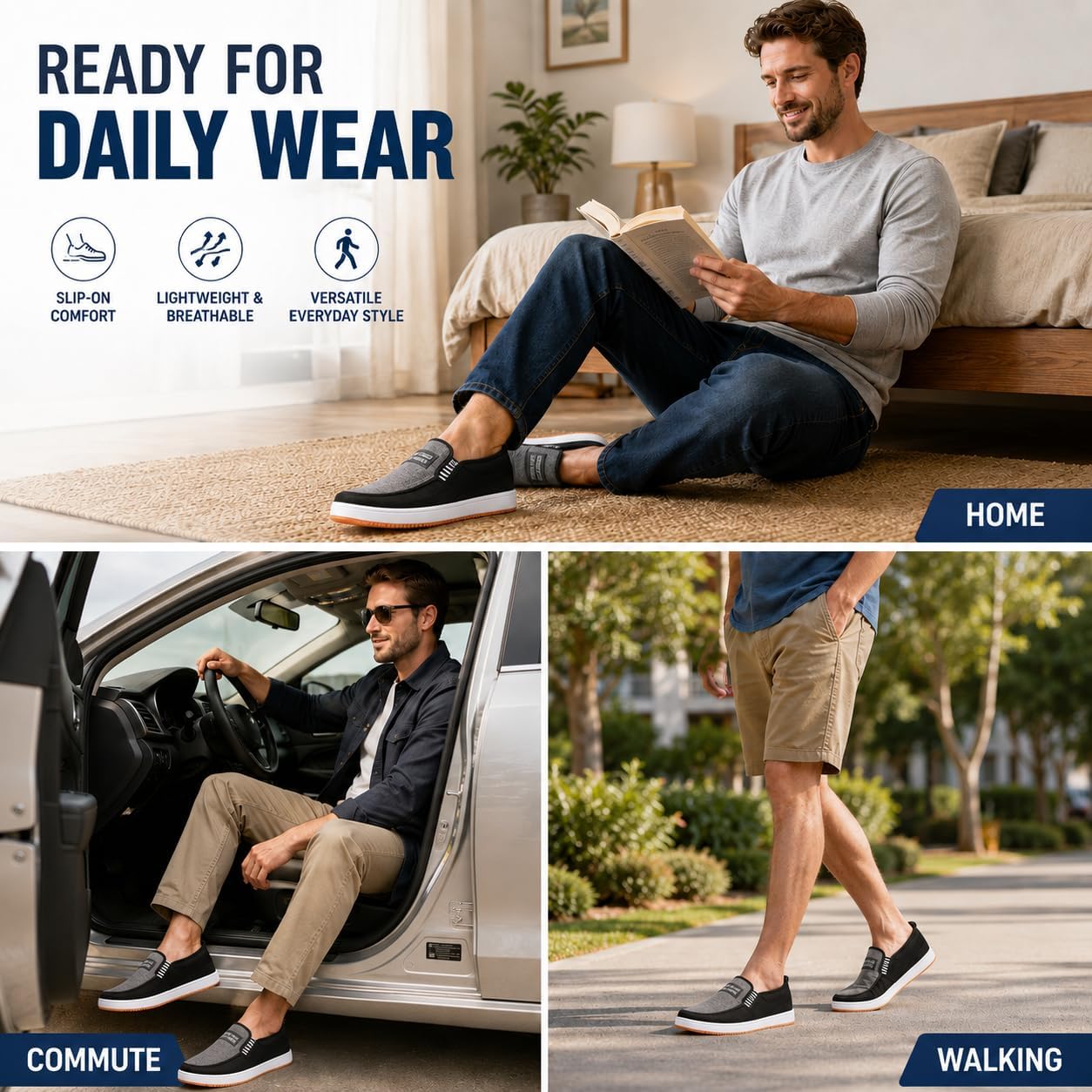 Men Casual Slip On Loafers Boat Shoes Walking Canvas Sneakers Non-Slip Sole
