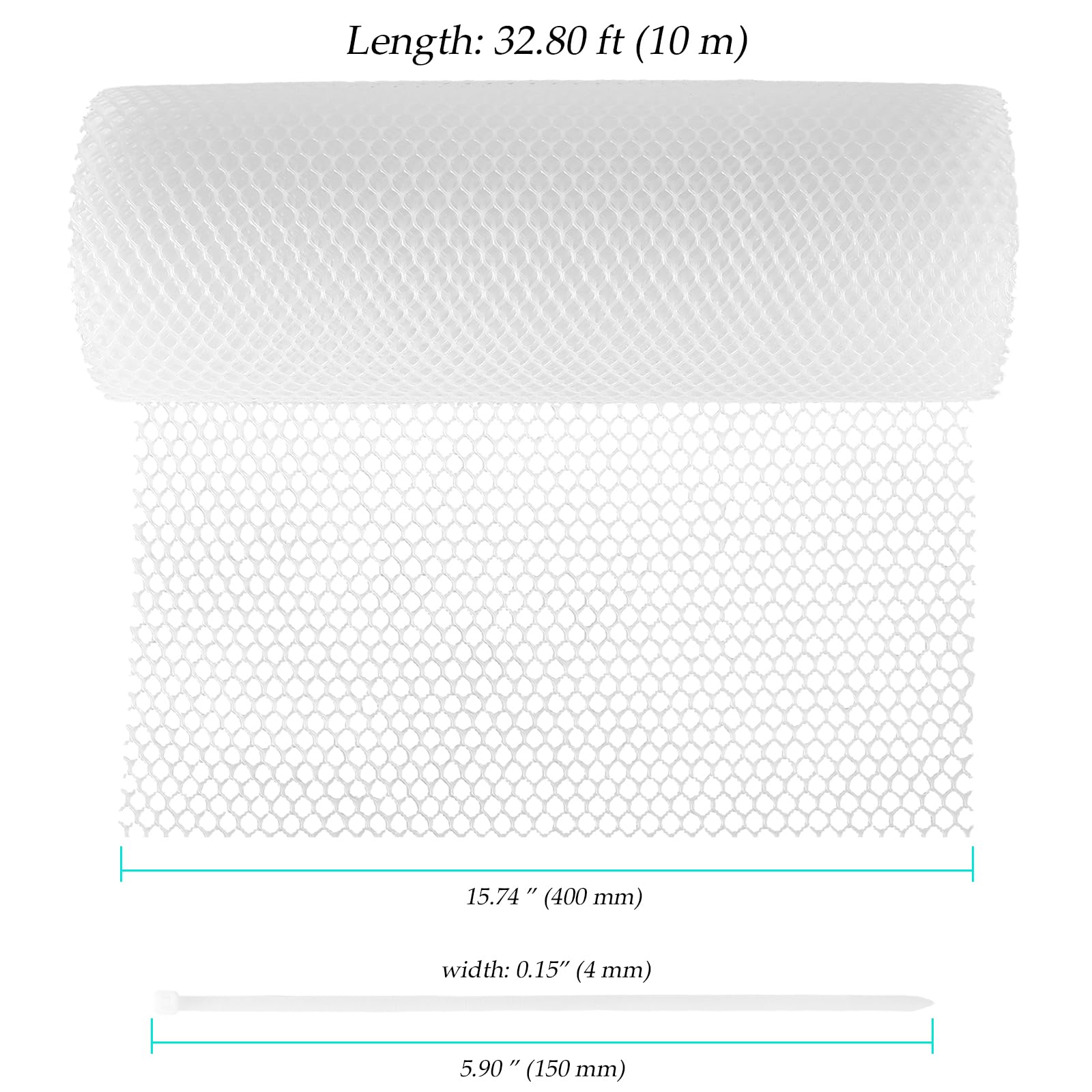 Rouleau de grillage en plastique pour poulailler - 40 cm x 10 m - Grillage hexagonal blanc pour jardin, balcon