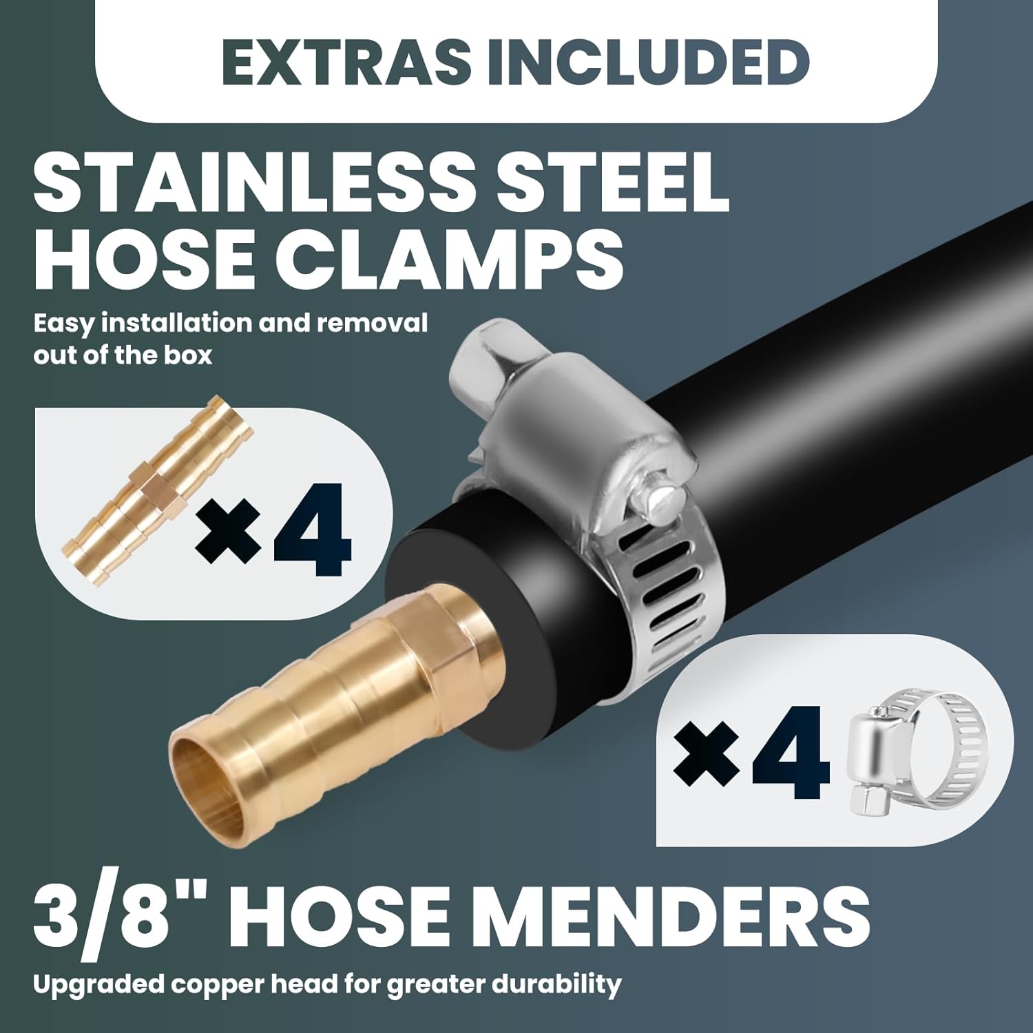 3/8" Self Sinking Aeration Hose, PVC Pond Aerator Hose Kit with 4 Copper Menders and 4 Stainless Steel, Pond Aerator Hose Kit for Home Pond & Fountain Use(100FT)