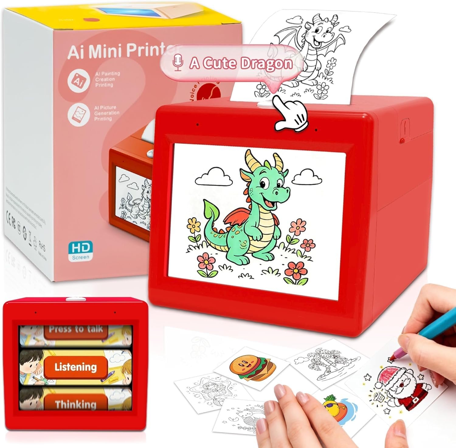 TMY Smart AI Voice Sticker Printer, Kids Toys Spark Imagination Intellectual Development, Mini Thermal Label Printer with Display, Inkless Portable Sticker Maker, 4 Rolls Paper (1305) (TMY46)-image-14
