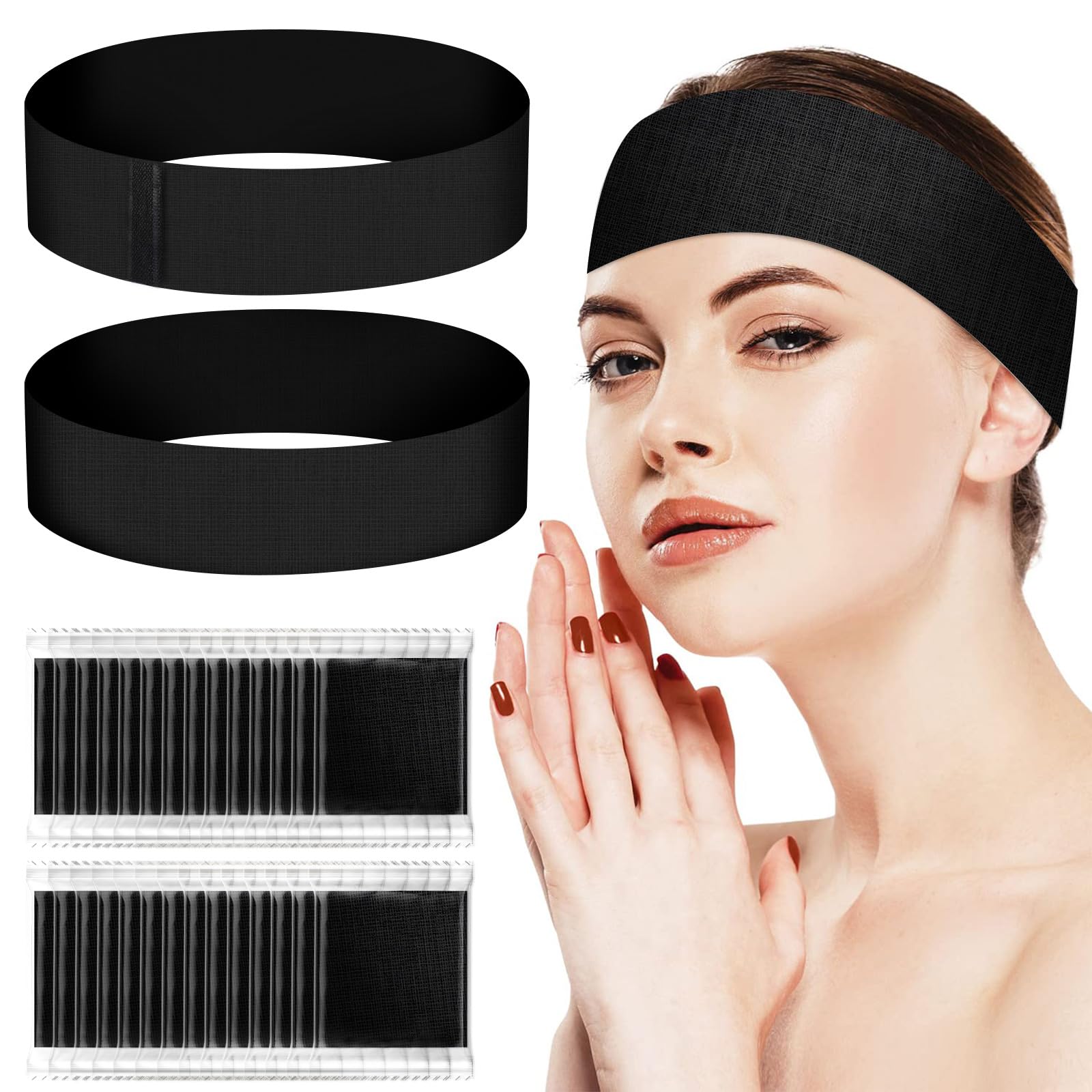 Noverlife 100 diademas desechables, diademas elásticas de spa con cinta mágica ajustable, bandas de pelo esteticista de tela no tejida para el cuidado de la piel facial, maquillaje, envolturas suaves
