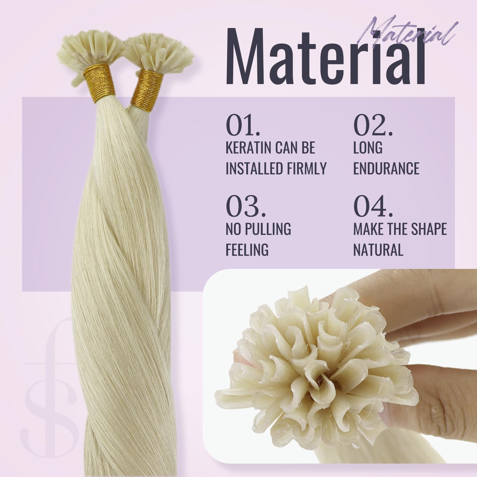 Fshine Natale Extension Cheratina Capelli Veri 50g Lunghi 50CM Biondo Platino Real Hair 1000 Keratina 1g/ciocca Pre Bondend