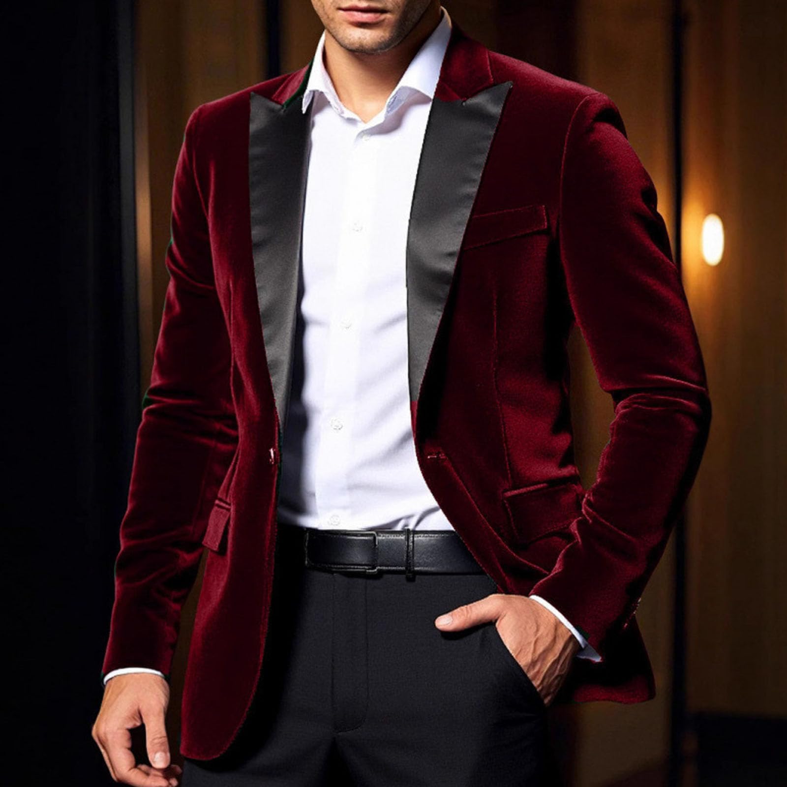 Veste de Smoking en Velours Coupe Slim pour Homme, Un Bouton, Costume de Bal, Mariage ou dîner.