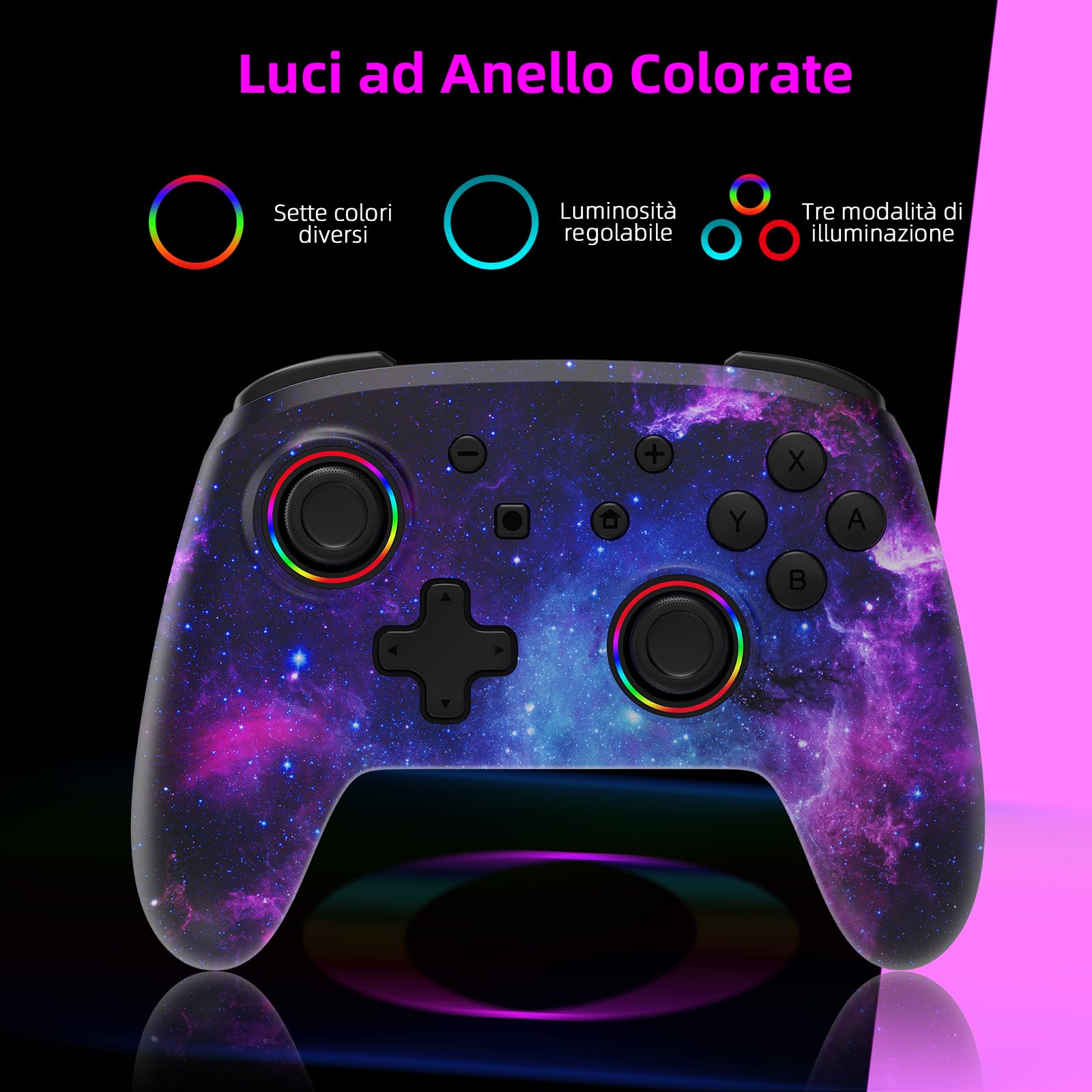 NexiGo Controller Senza Fili per Switch/Switch Lite/OLED, Controller Bluetooth per Nintendo Switch con Vibrazione, Movimento, Turbo e Luce LED (Cosmic Nebula)